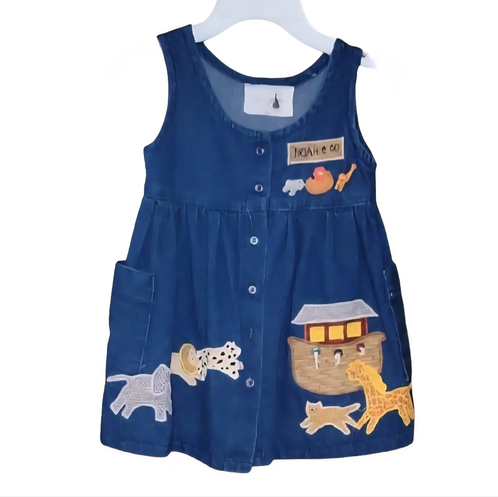 Vintage Handcrafted Noah & Co. Denim Jumper - Dress with Animal Appliqués